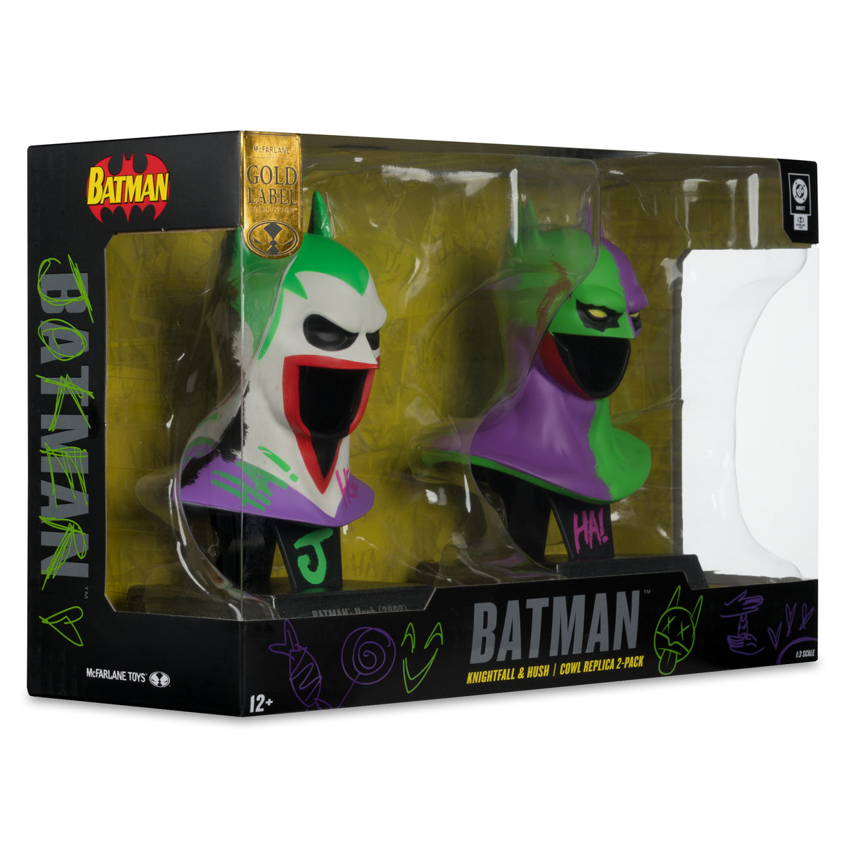 DC Direct Prop Replica 1:3 Scale - Batman Hush Cowl & Batman Knightfall Cowl (Jokerized/Gold Label)