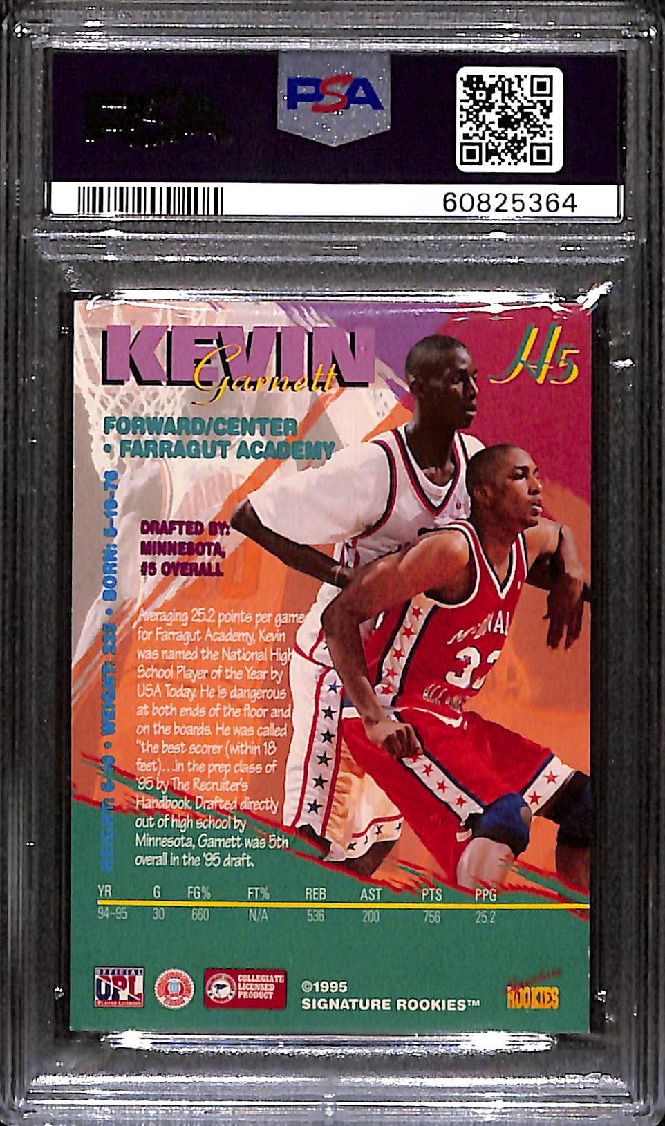NBA Graded Card 1995 Signature Rookies Prime Hoopla [H5 Kevin Garnett Hoopla PSA 8