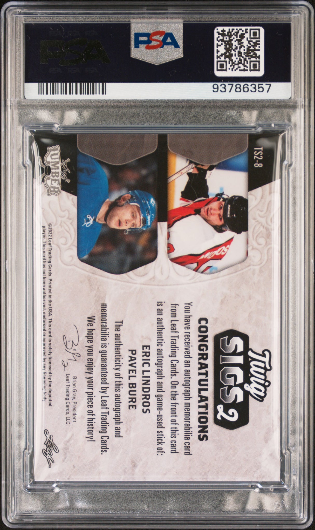 NHL Graded Card 2021 Leaf Lumber Twig Sigs 2 [TS28 E.Lindros/P.Bure Twig Sigs 2-Pewter PSA 8