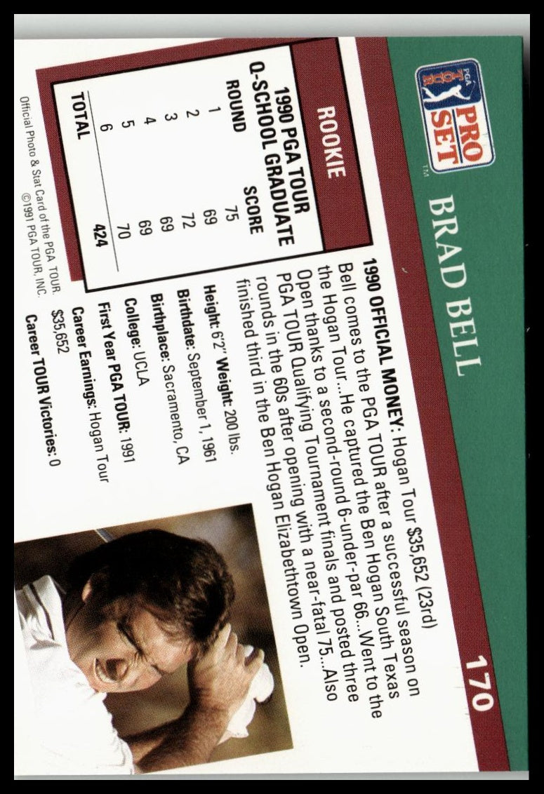 Golf Singles 1991 Pro Set PGA Tour [170 Brad Bell