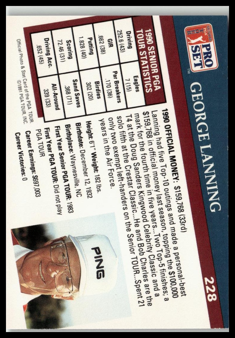 Golf Singles 1991 Pro Set PGA Tour [228 George Lanning