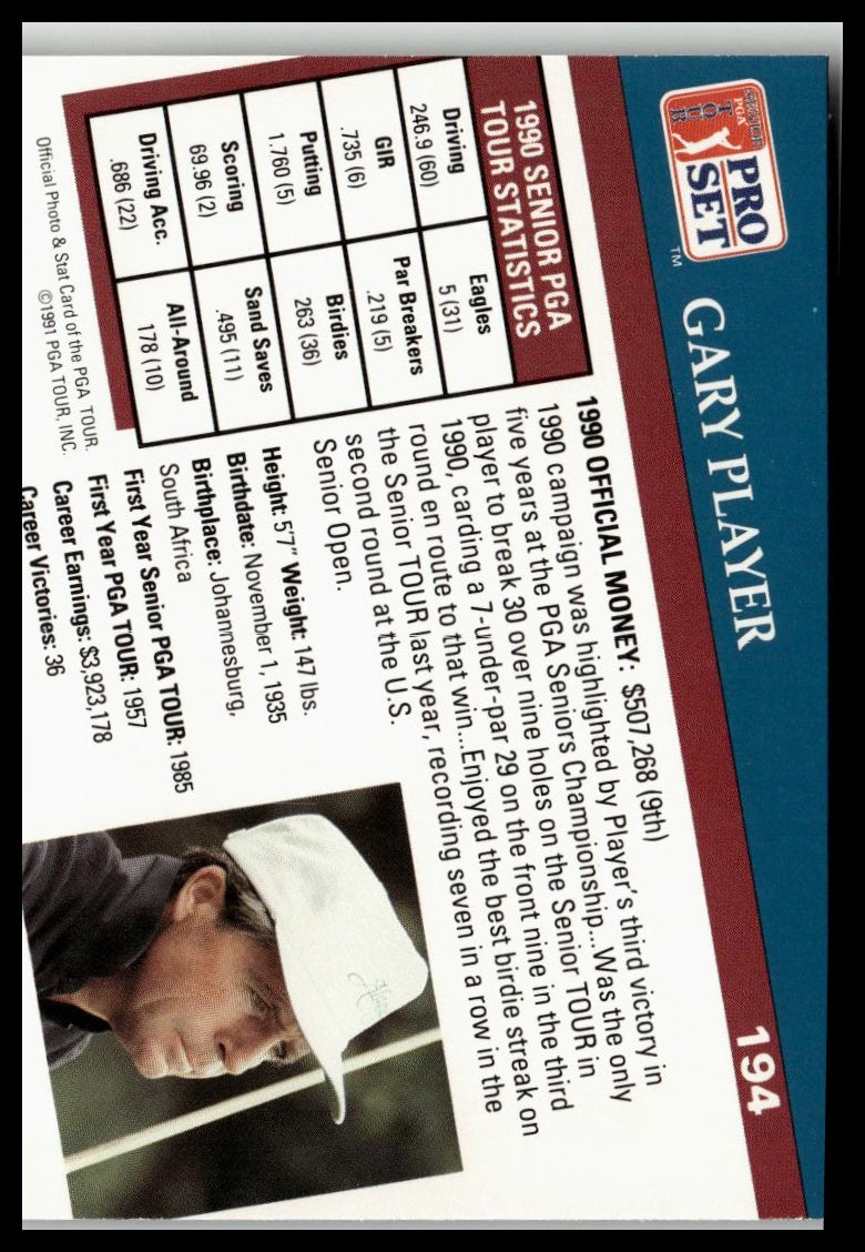 Golf Singles 1991 Pro Set PGA Tour [194 Gary Player