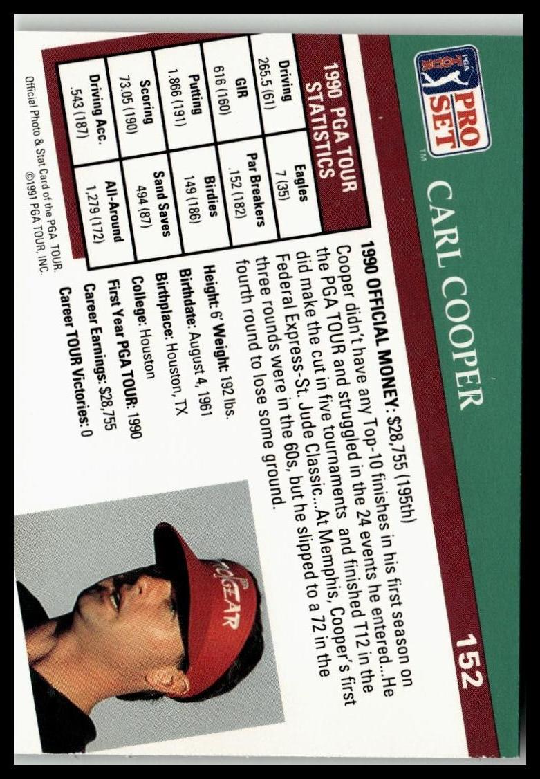 Golf Singles 1991 Pro Set PGA Tour [152 Carl Cooper