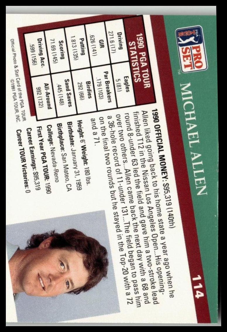 Golf Singles 1991 Pro Set PGA Tour [114 Michael Allen
