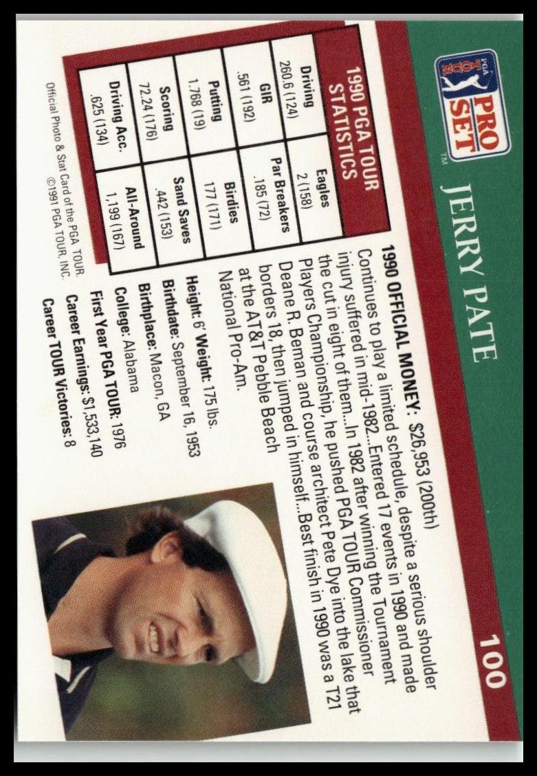 Golf Singles 1991 Pro Set PGA Tour [100 Jerry Pate