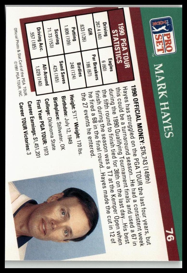 Golf Singles 1991 Pro Set PGA Tour [76 Mark Hayes