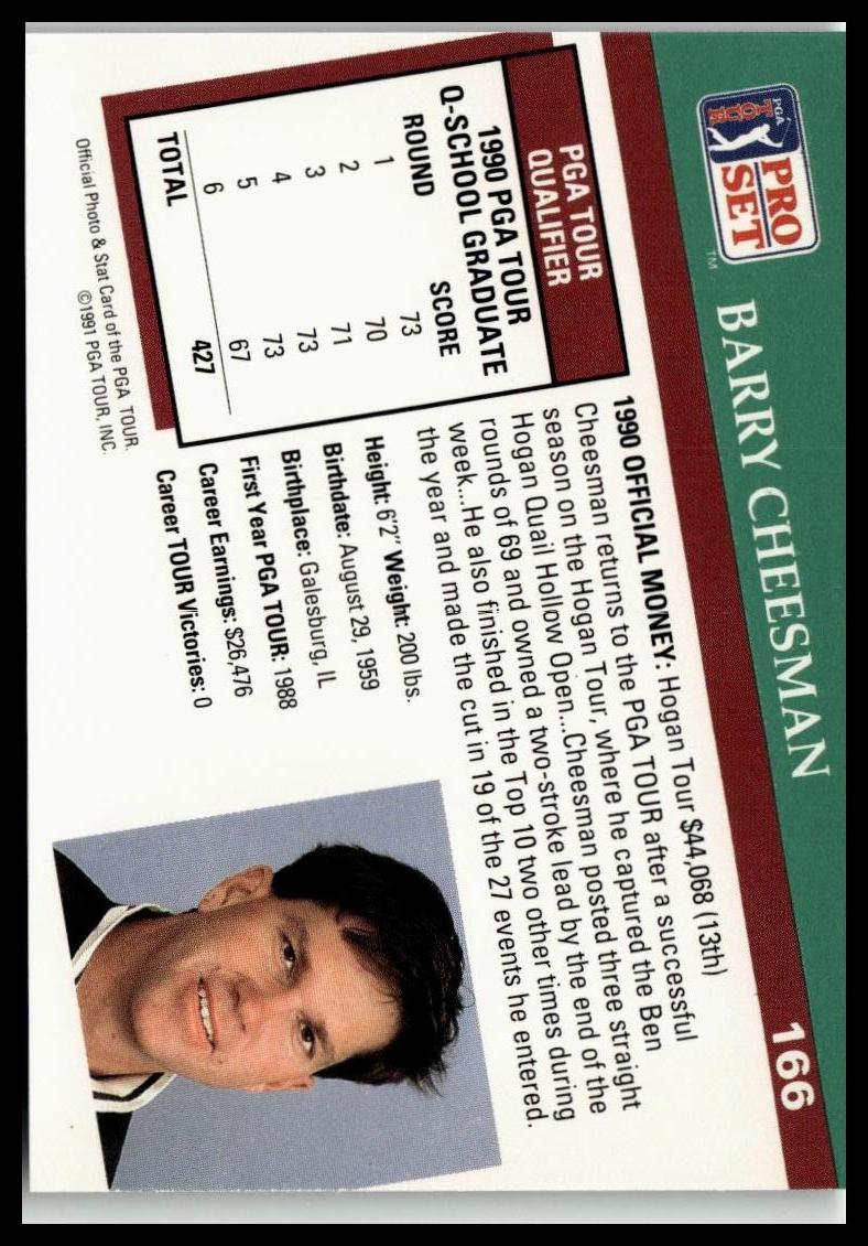 Golf Singles 1991 Pro Set PGA Tour [166 Barry Cheesman