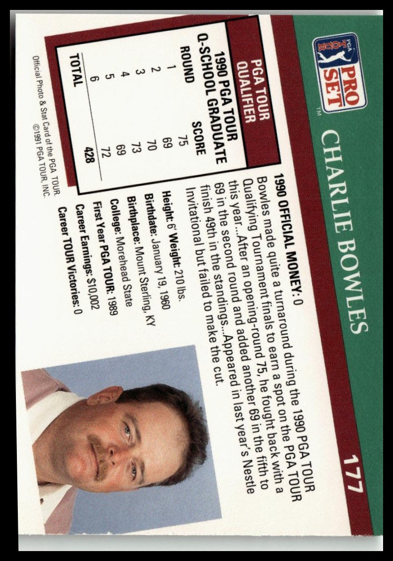 Golf Singles 1991 Pro Set PGA Tour [177 Charlie Bowles