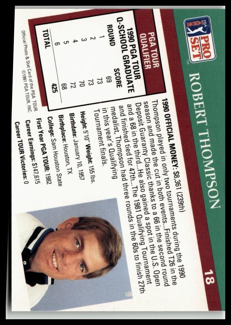 Golf Singles 1991 Pro Set PGA Tour [18 Robert Thompson