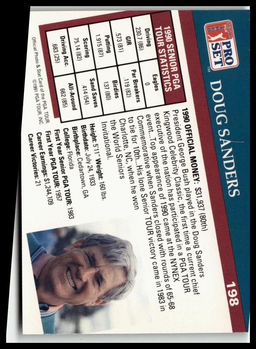 Golf Singles 1991 Pro Set PGA Tour [198 Doug Sanders