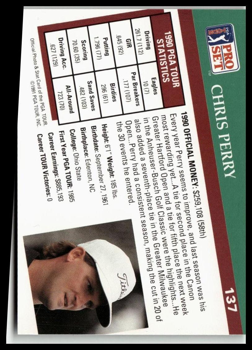 Golf Singles 1991 Pro Set PGA Tour [137 Chris Perry