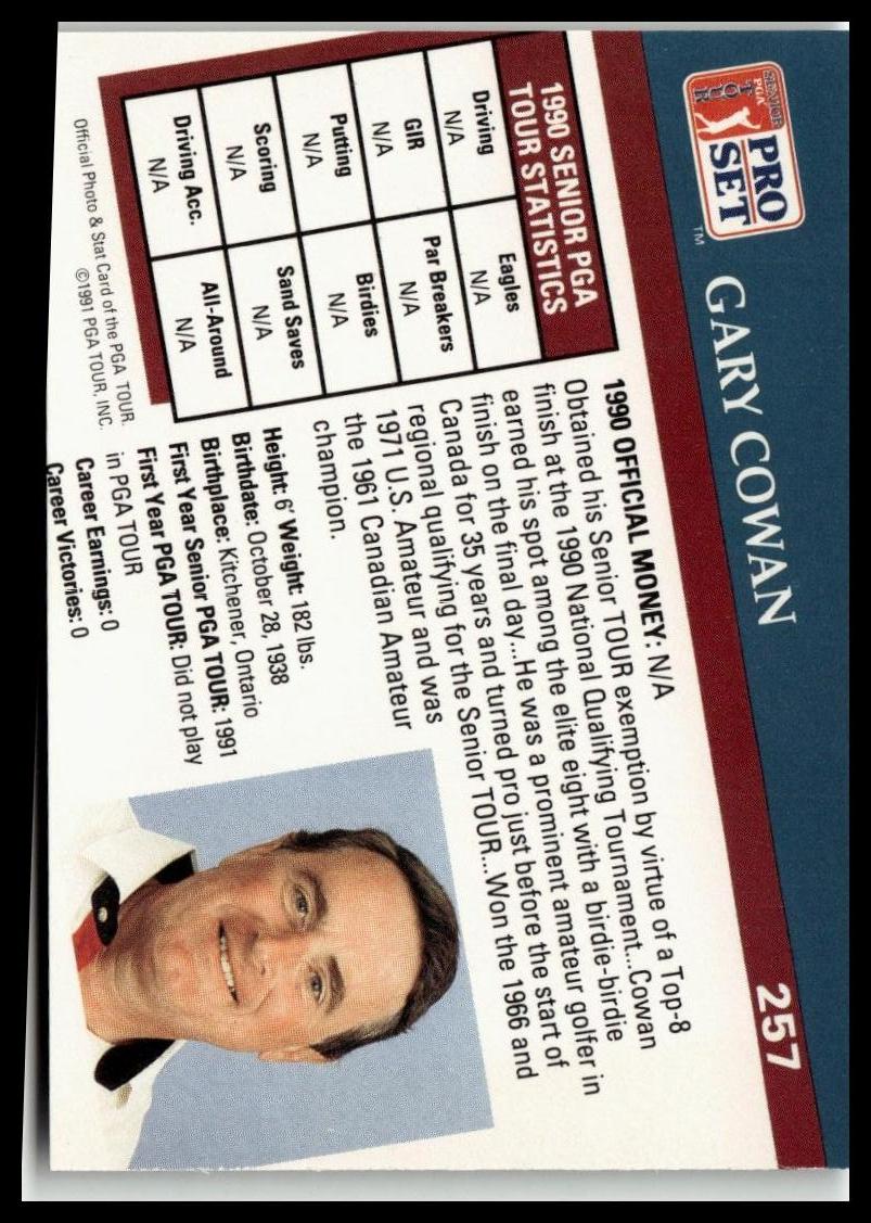 Golf Singles 1991 Pro Set PGA Tour [257 Gary Cowan
