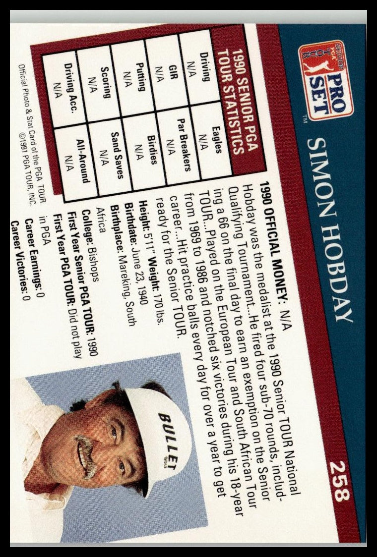 Golf Singles 1991 Pro Set PGA Tour [258 Simon Hobday