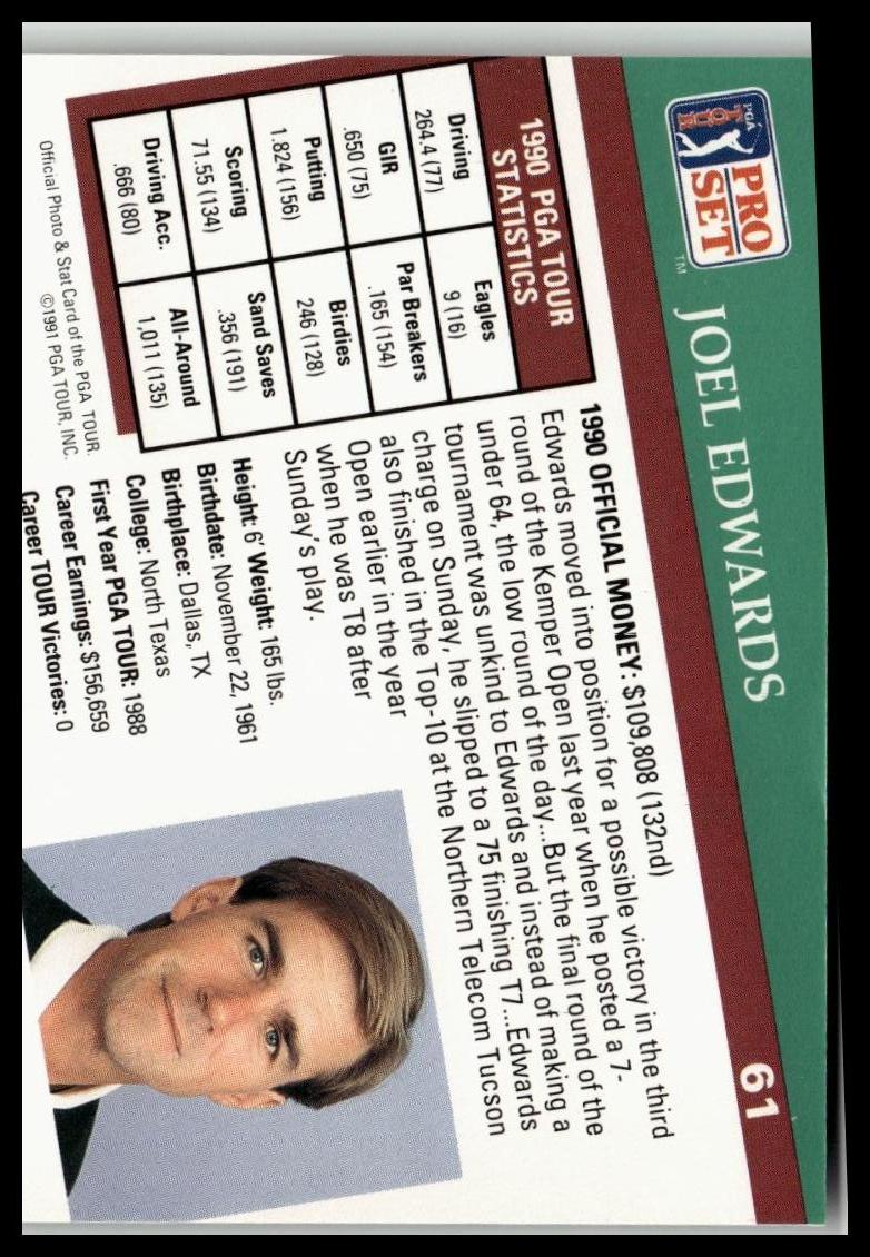 Golf Singles 1991 Pro Set PGA Tour [61 Joel Edwards