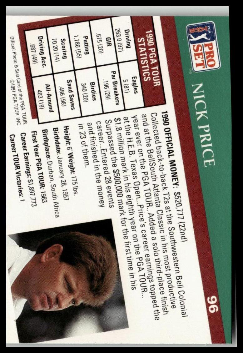 Golf Singles 1991 Pro Set PGA Tour [96 Nick Price