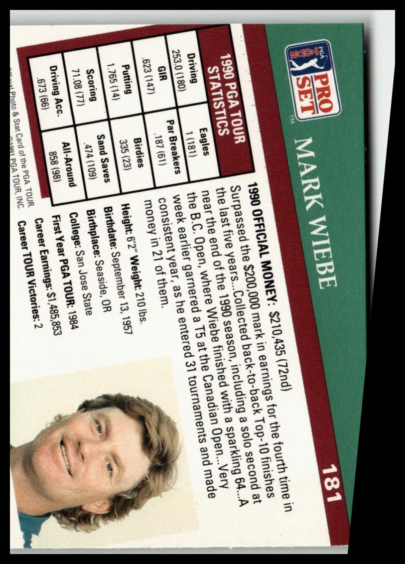Golf Singles 1991 Pro Set PGA Tour [181 Mark Wiebe