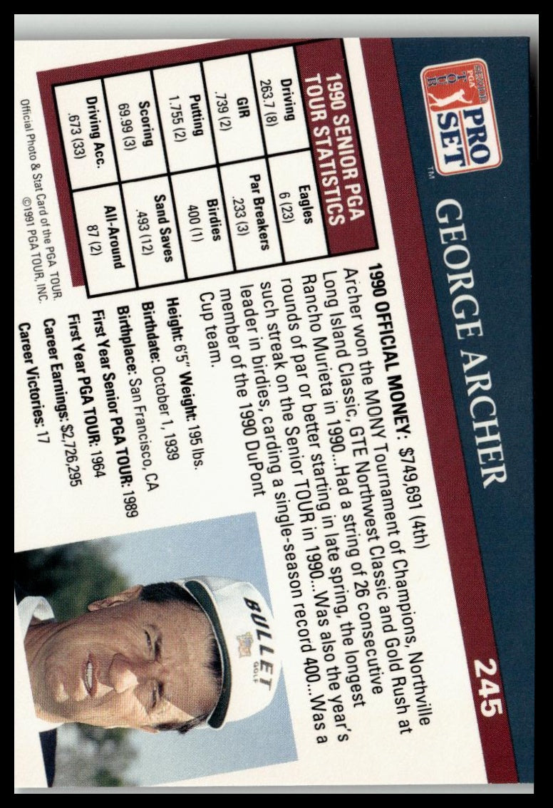 Golf Singles 1991 Pro Set PGA Tour [245 George Archer
