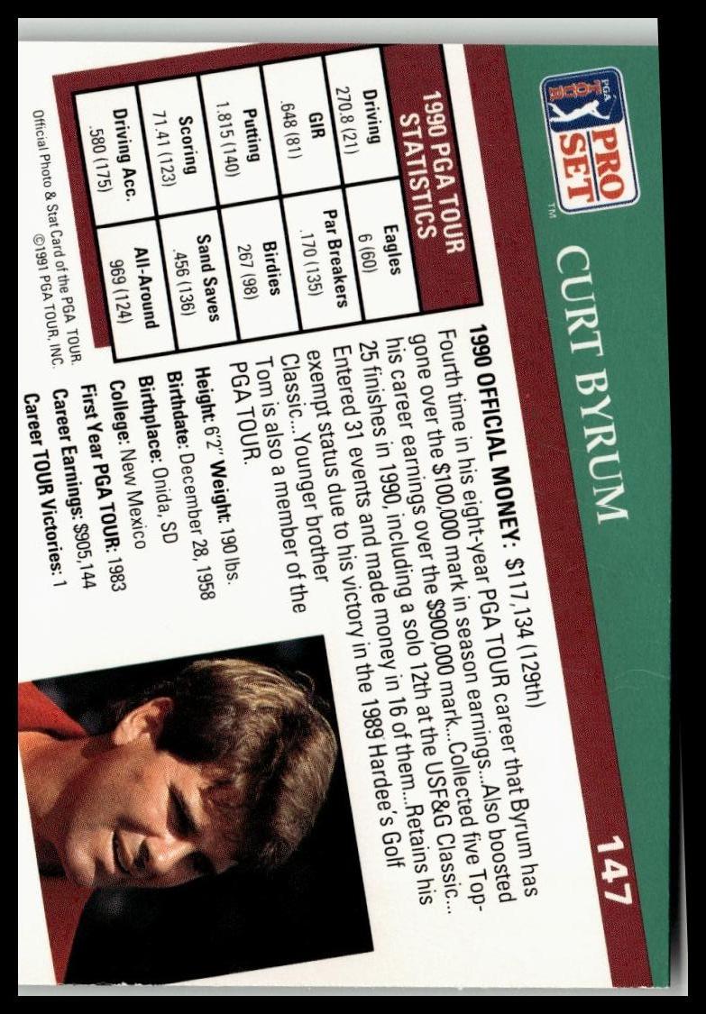 Golf Singles 1991 Pro Set PGA Tour [147 Curt Byrum