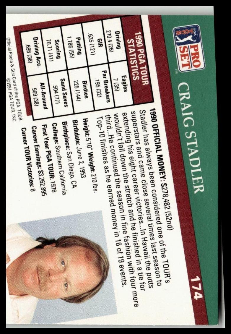 Golf Singles 1991 Pro Set PGA Tour [174 Craig Stadler