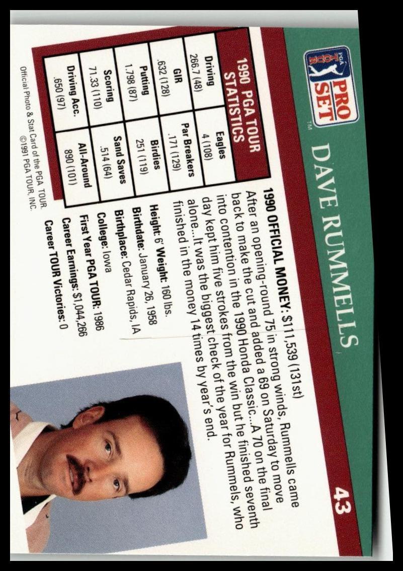 Golf Singles 1991 Pro Set PGA Tour [43 Dave Rummells