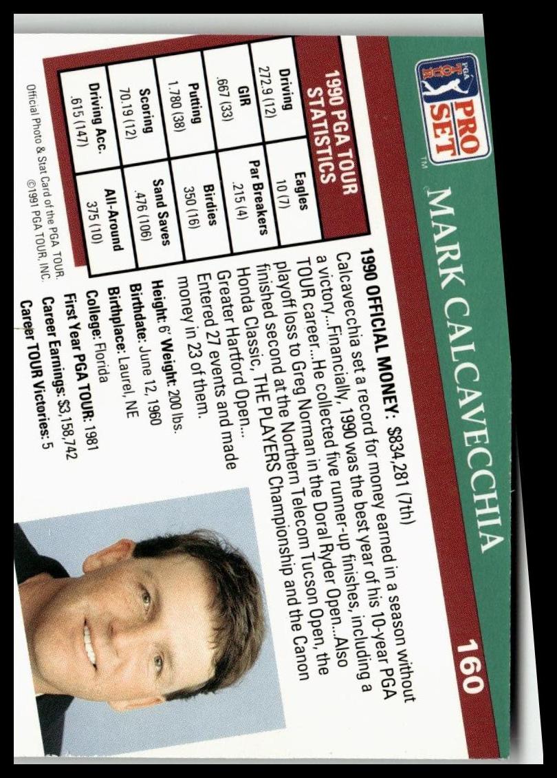 Golf Singles 1991 Pro Set PGA Tour [160 Mark Calcavecchia