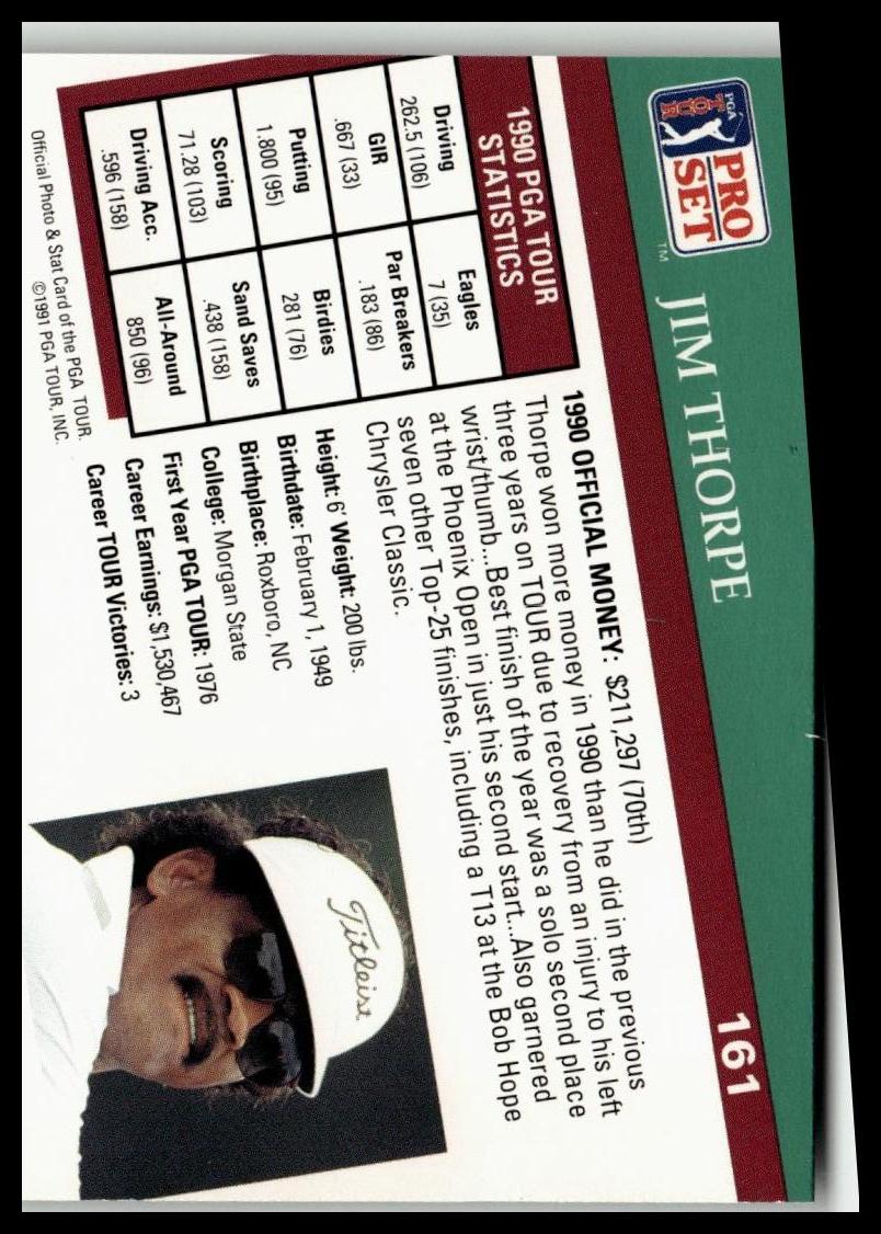 Golf Singles 1991 Pro Set PGA Tour [161 Jim Thorpe