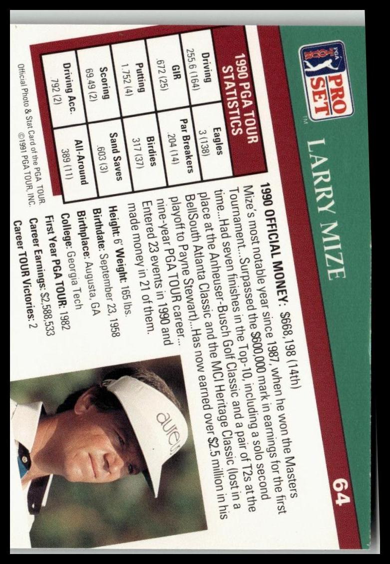 Golf Singles 1991 Pro Set PGA Tour [64 Larry Mize