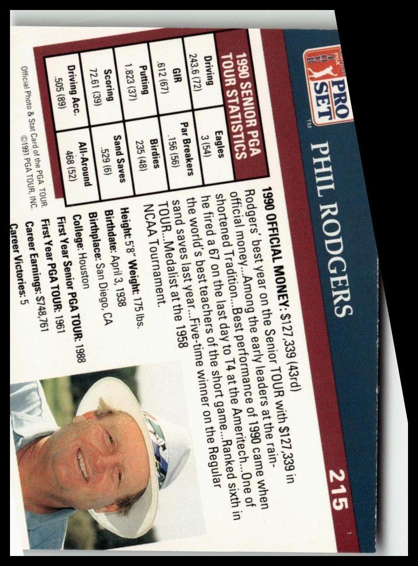 Golf Singles 1991 Pro Set PGA Tour [215 Phil Rodgers