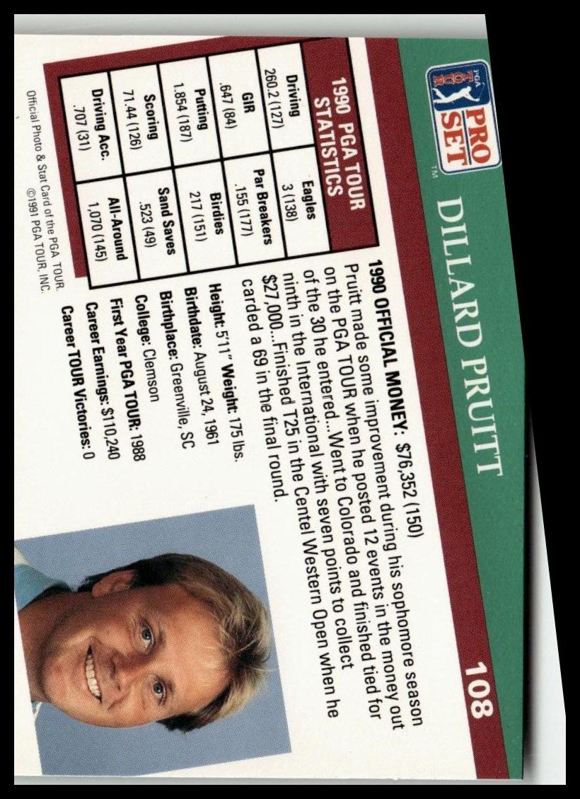 Golf Singles 1991 Pro Set PGA Tour [108 Dillard Pruitt