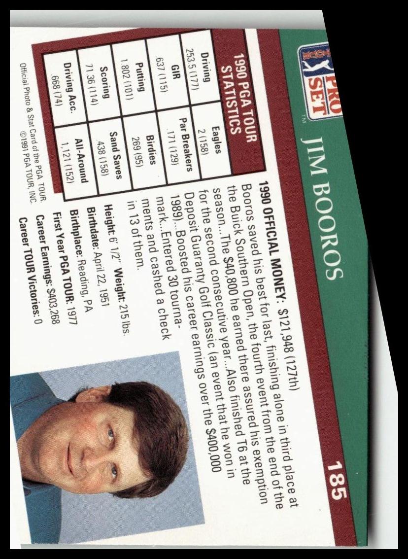 Golf Singles 1991 Pro Set PGA Tour [185 Jim Booros