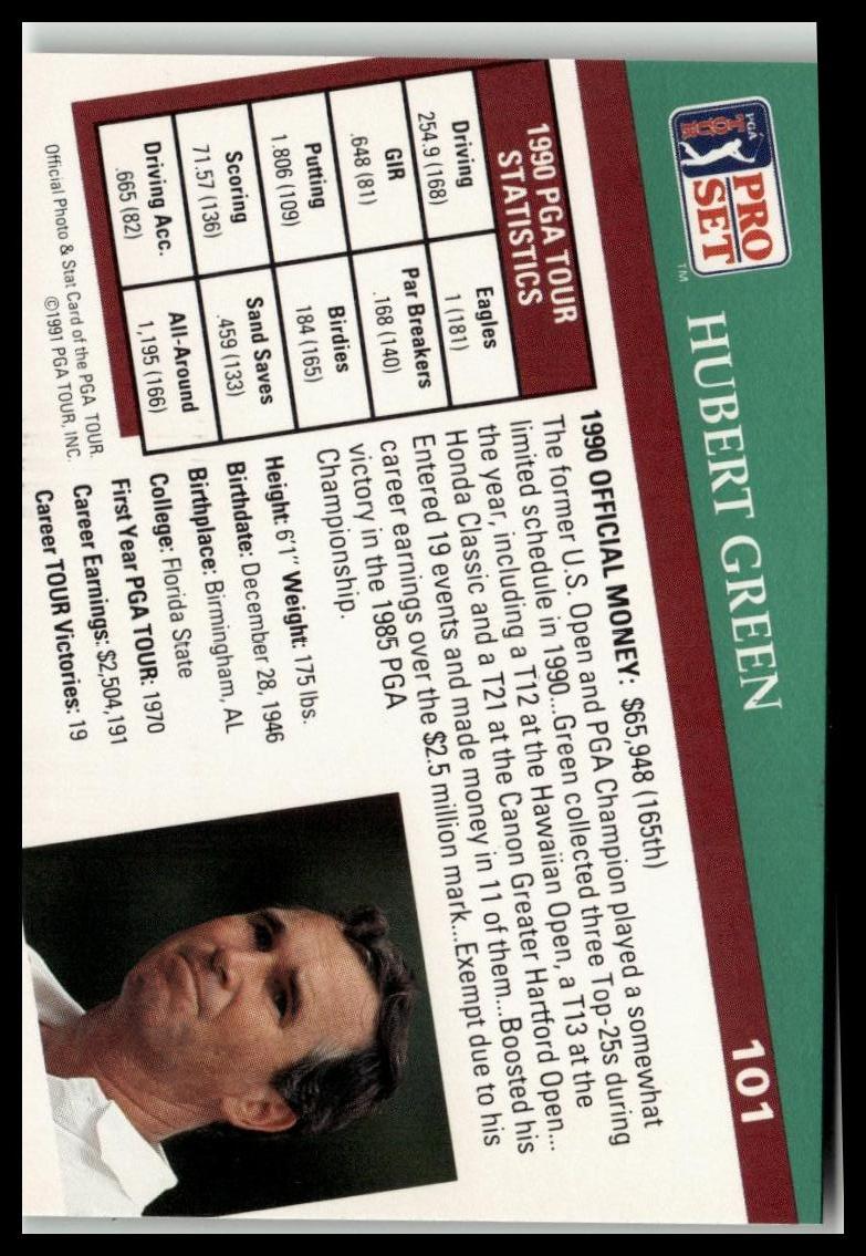 Golf Singles 1991 Pro Set PGA Tour [101 Hubert Green