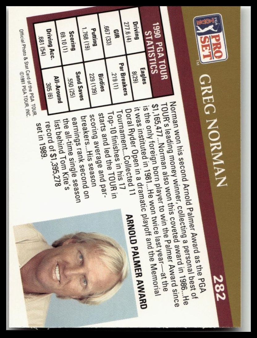 Golf Singles 1991 Pro Set PGA Tour [282 Greg Norman Arnold Palmer Award