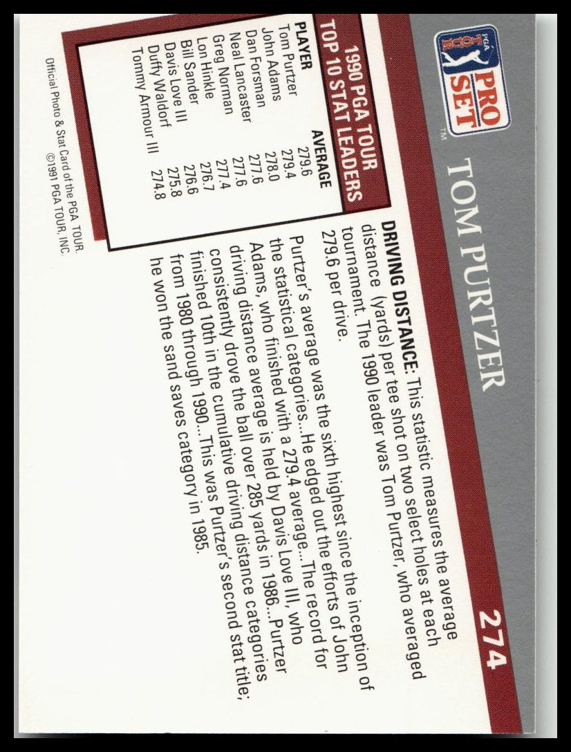 Golf Singles 1991 Pro Set PGA Tour [274 Tom Purtzer