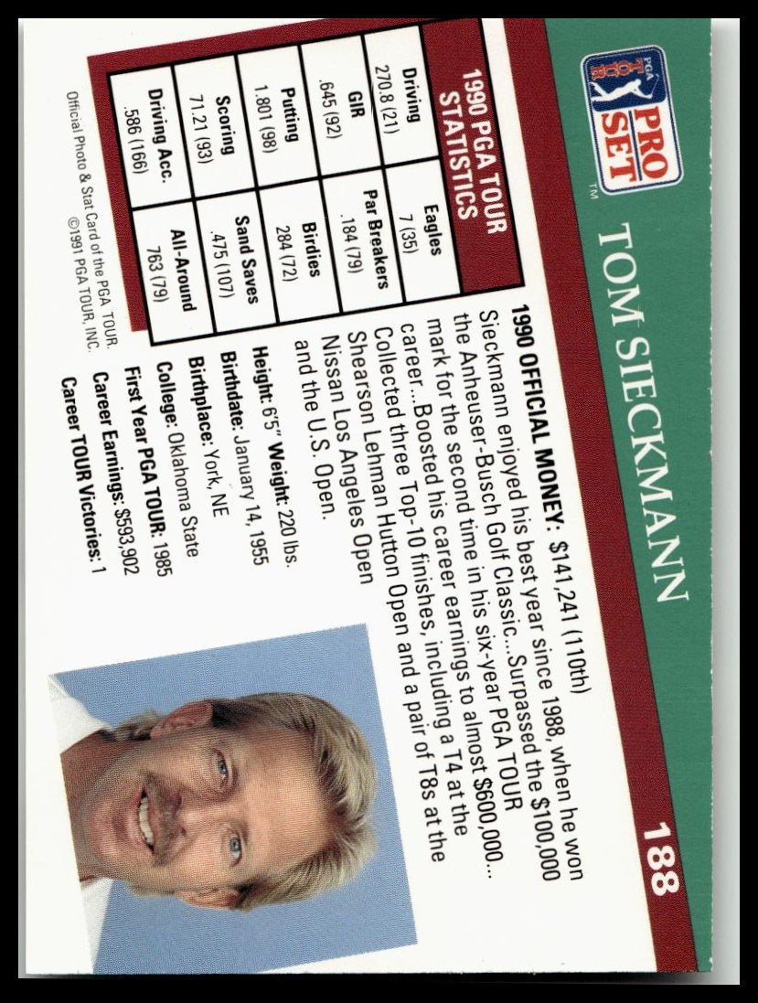 Golf Singles 1991 Pro Set PGA Tour [188 Tom Sieckmann