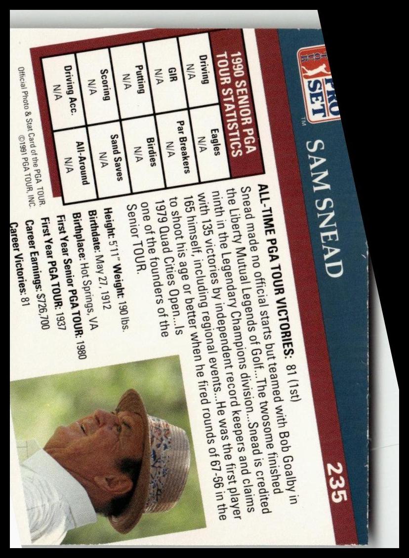 Golf Singles 1991 Pro Set PGA Tour [235 Sam Snead