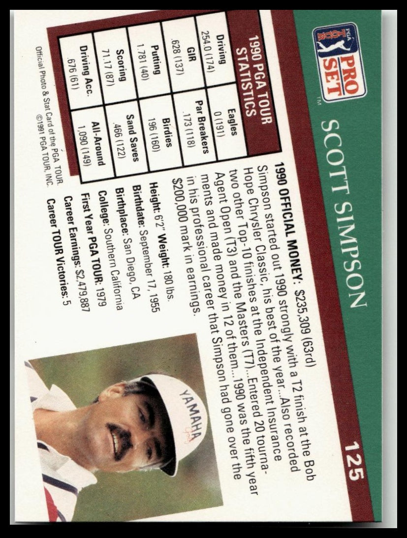 Golf Singles 1991 Pro Set PGA Tour [125 Scott Simpson
