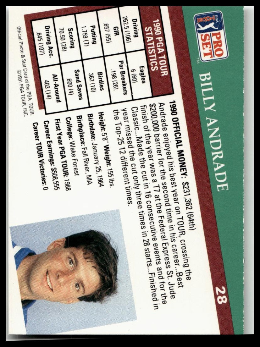 Golf Singles 1991 Pro Set PGA Tour [28 Billy Andrade