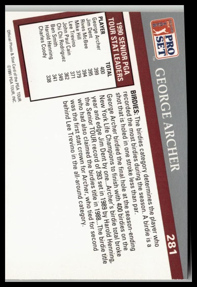 Golf Singles 1991 Pro Set PGA Tour [281 George Archer