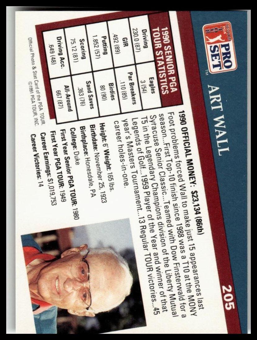 Golf Singles 1991 Pro Set PGA Tour [205 Art Wall