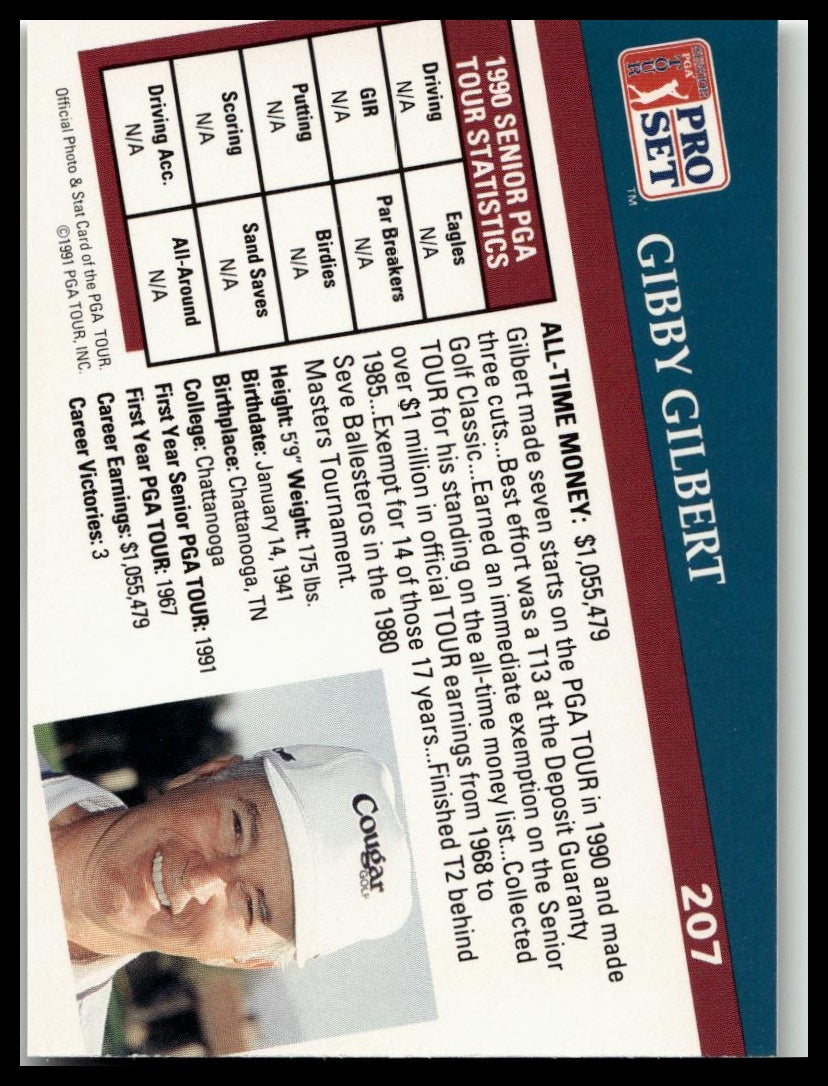 Golf Singles 1991 Pro Set PGA Tour [207 Gibby Gilbert