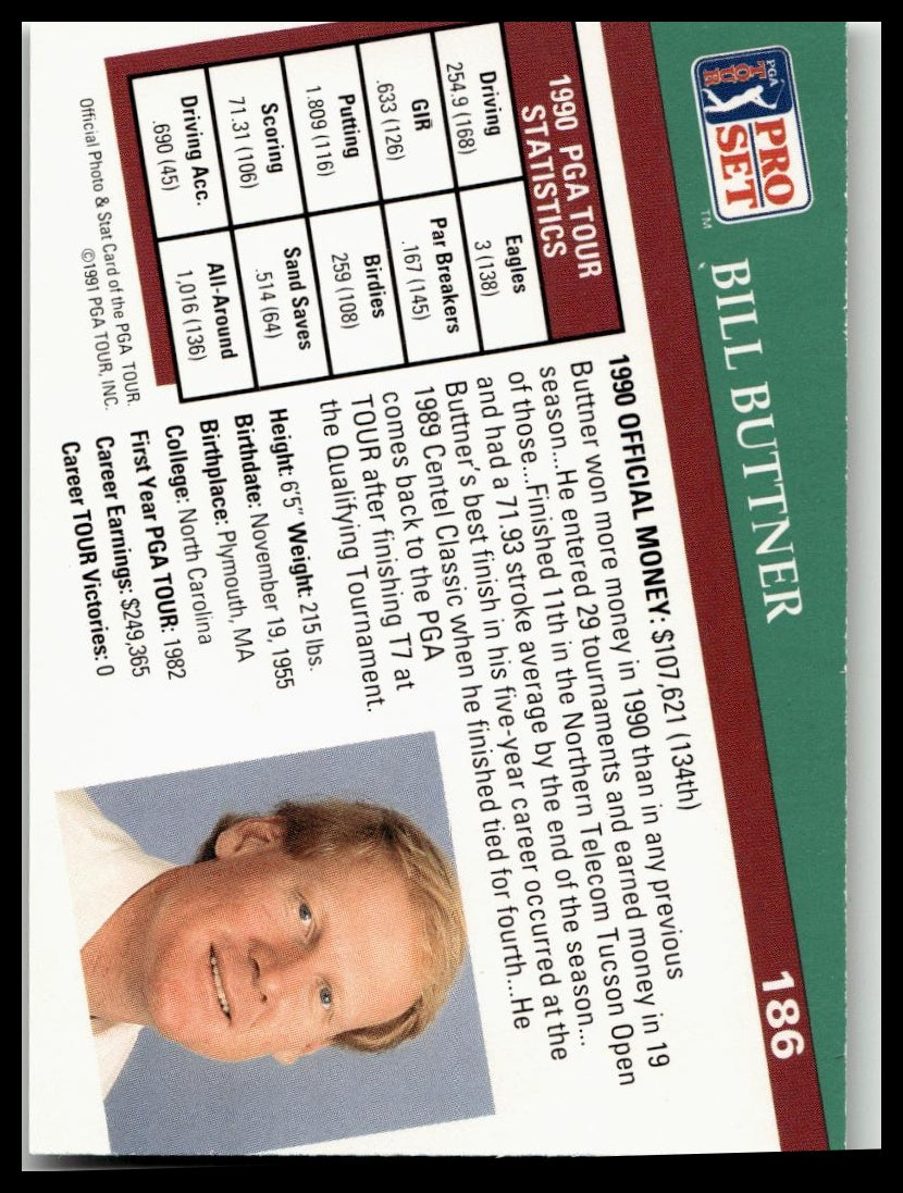 Golf Singles 1991 Pro Set PGA Tour [186 Bill Buttner