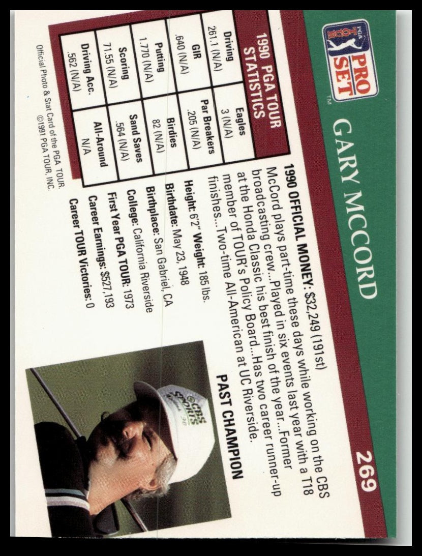 Golf Singles 1991 Pro Set PGA Tour [269 Gary McCord
