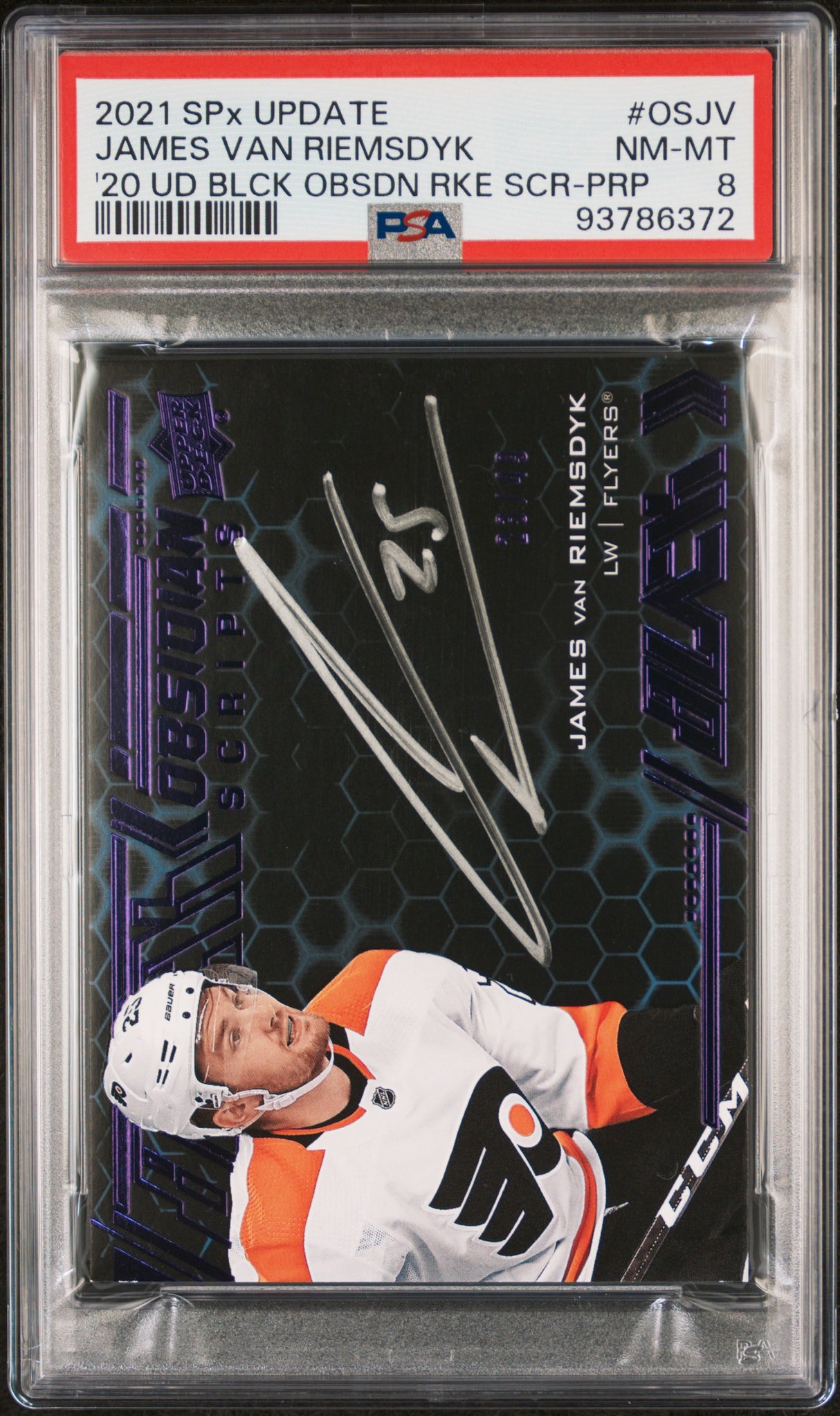 NHL Graded Card 2021 Spx Update [OSJV James Van Riemsdyk '20 Ud Blck Obsdn Rke Scr-Prp PSA 8