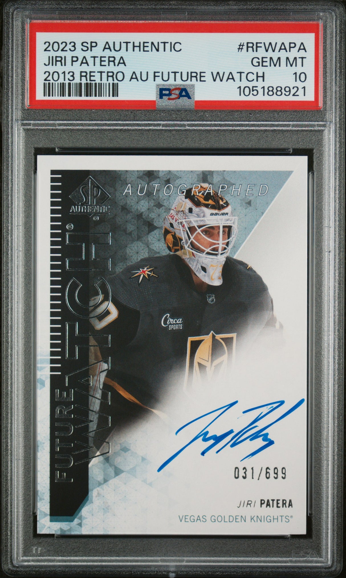 NHL Graded Card 2023 S 2013-14 Retro Autograph Future Watch [RFWAPA Jiri Patera 2013 PSA 10