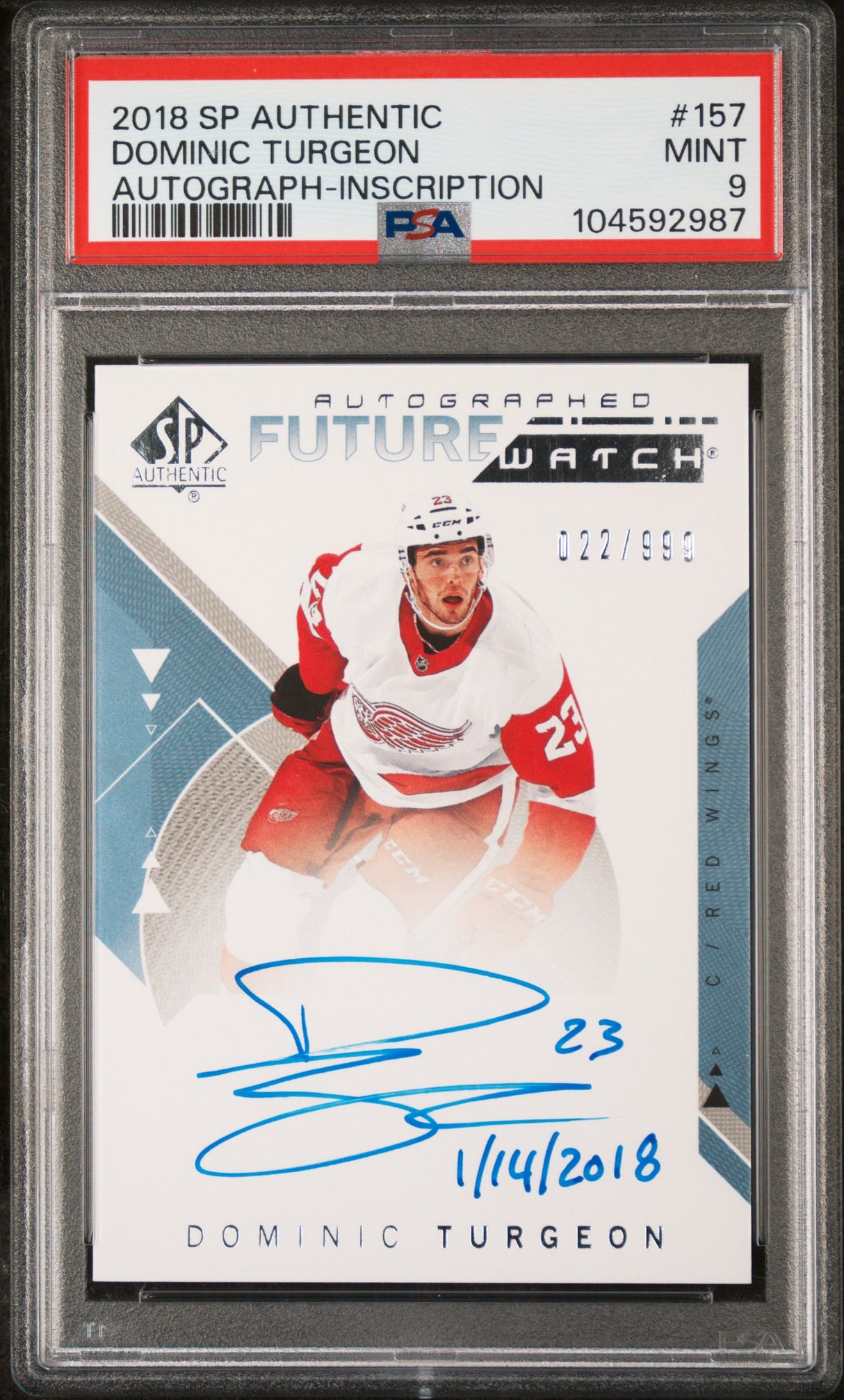 NHL Graded Card 2018 Sp Authentic [157 Dominic Turgeon Autograph-Inscription PSA 9