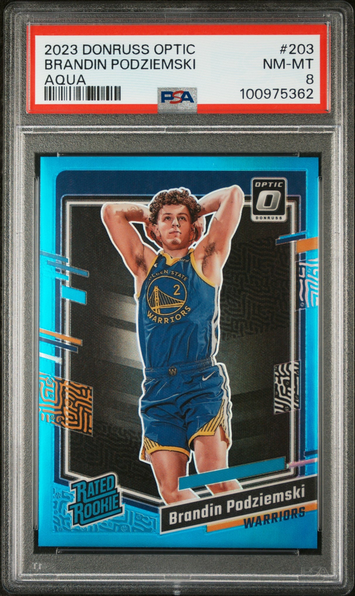 NBA Graded Card 2023 Panini Donruss Optic [203 Brandin Podziemski Aqua PSA 8