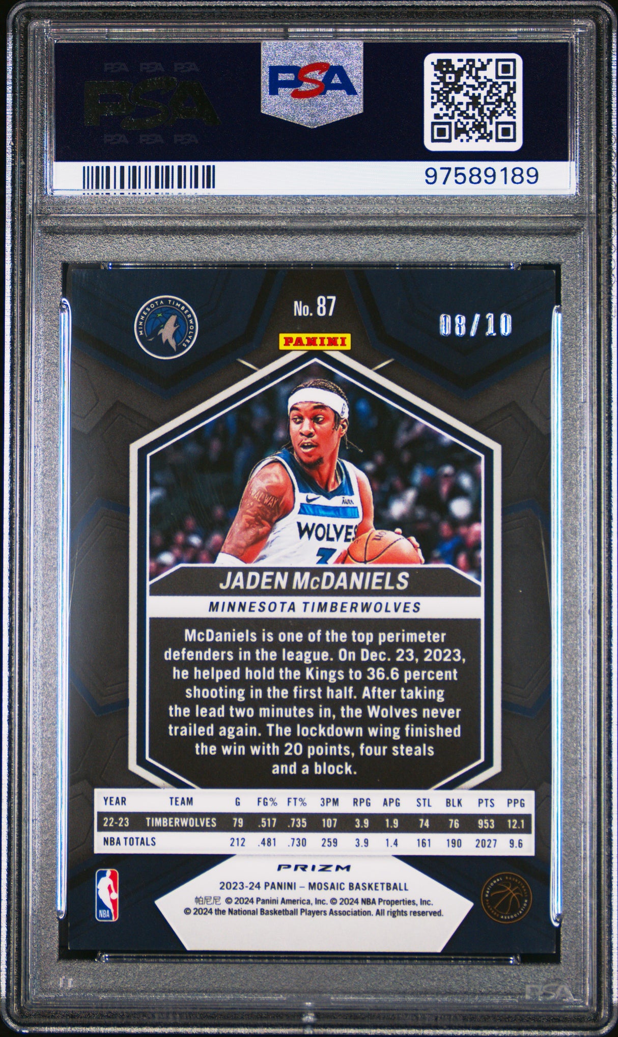 NBA Graded Card 2023 Panini Mosaic [87 Jaden Mcdaniels Gold PSA 8