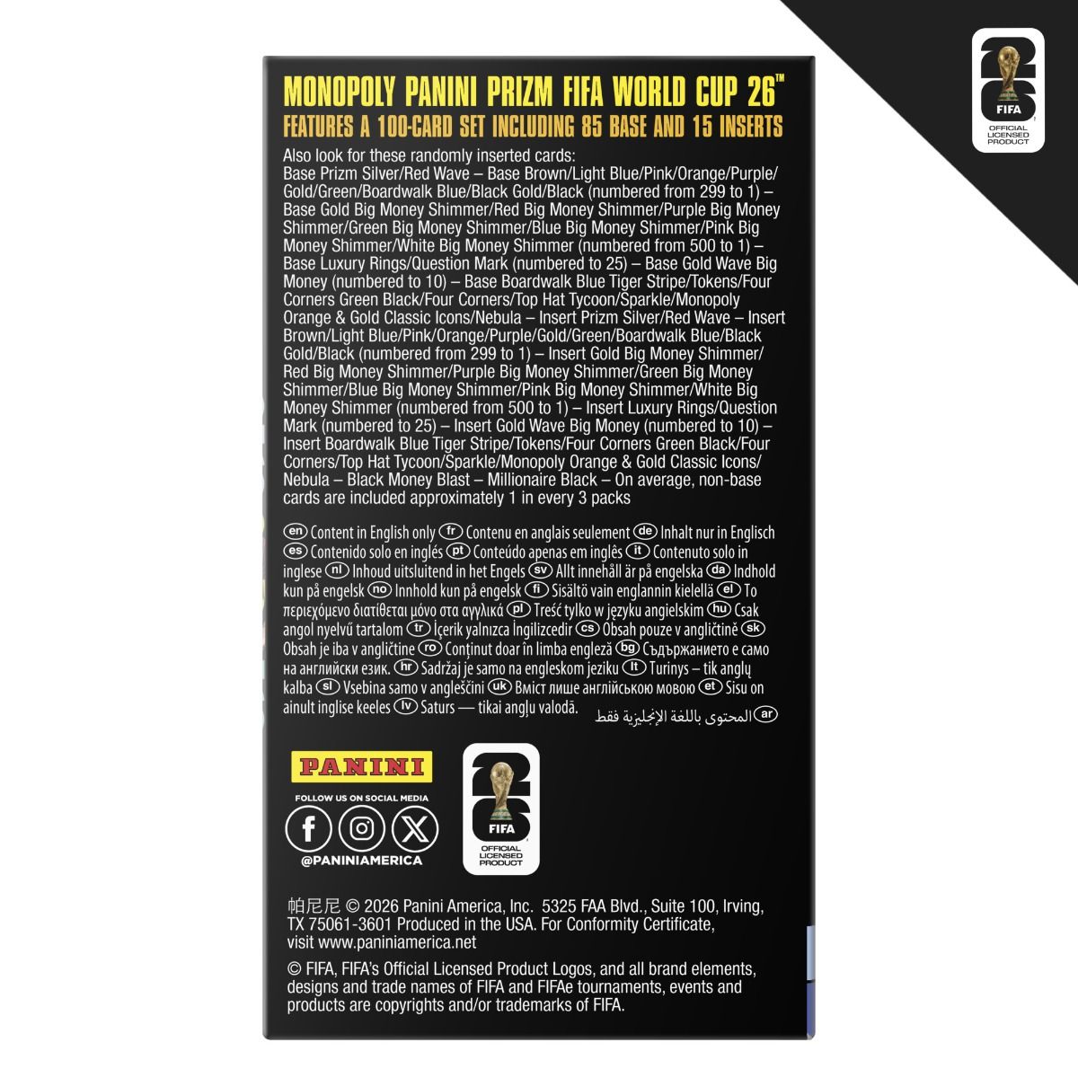 Monopoly Panini Prizm: FIFA World Cup Trading Cards Booster Box