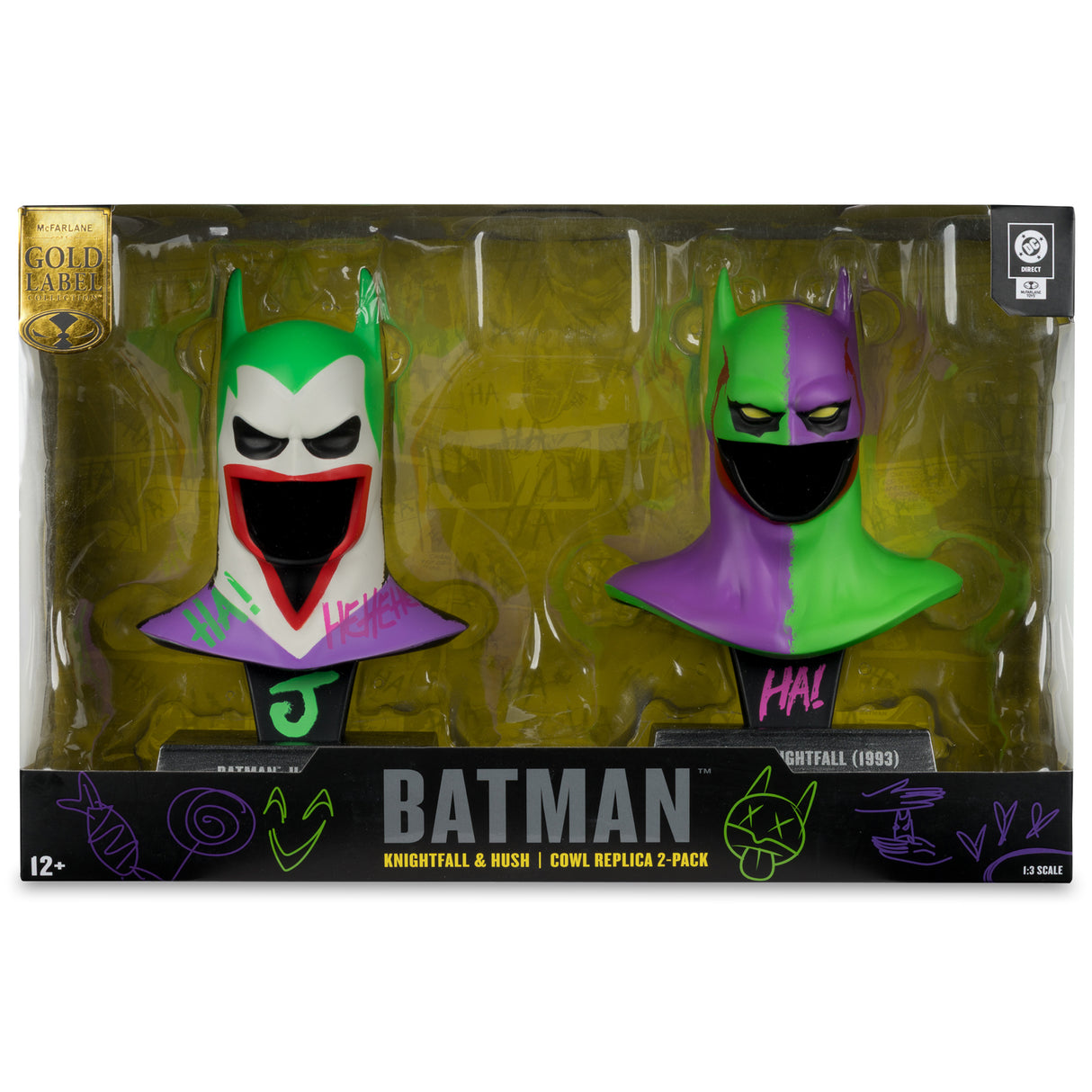 DC Direct Prop Replica 1:3 Scale - Batman Hush Cowl & Batman Knightfall Cowl (Jokerized/Gold Label)