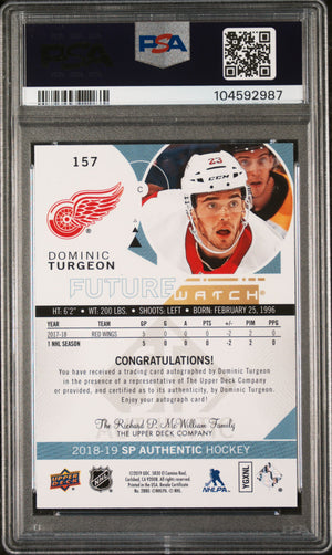 NHL Graded Card 2018 Sp Authentic #157 Dominic Turgeon Autograph-Inscription PSA 9
